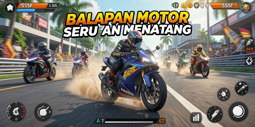 Tampilan gameplay seru saat berlomba motor di 555F.