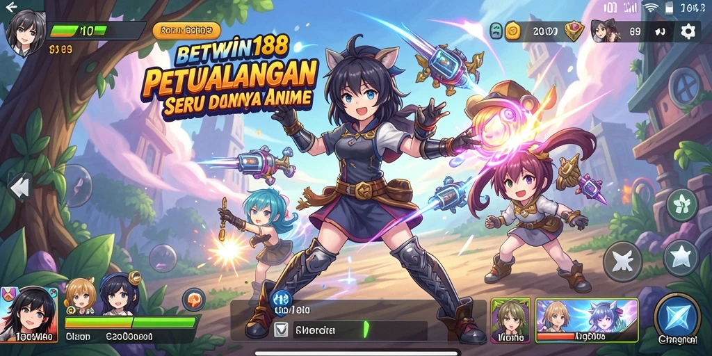 Screenshot gameplay BETWIN188 menampilkan aksi seru dengan karakter anime yang menawan.