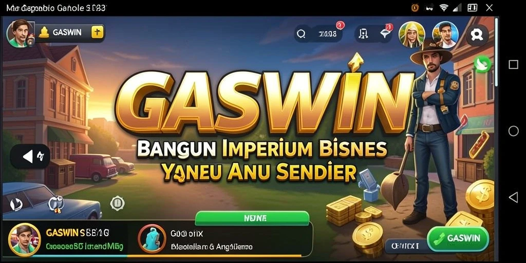 Tampilan gameplay GASWIN menghadirkan dunia bisnis yang dinamis dan menantang.