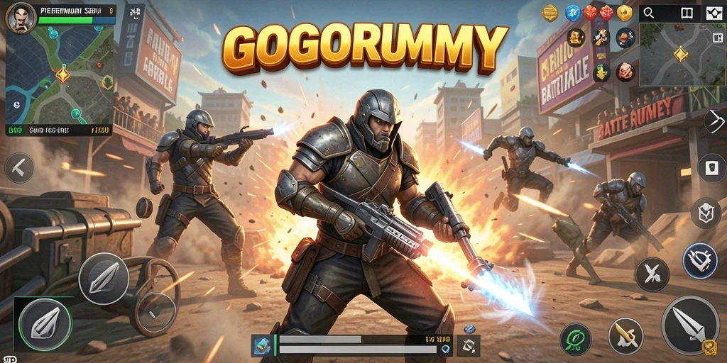Tampilan gameplay GOGORUMMY yang mendebarkan di tengah pertempuran intens.