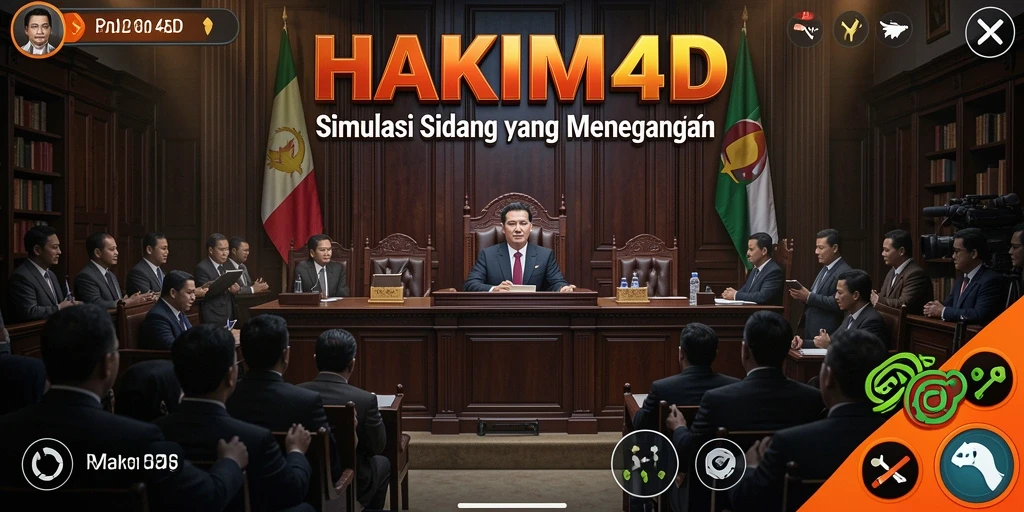 Screenshot gameplay HAKIM4D menampilkan suasana sidang yang mendebarkan.