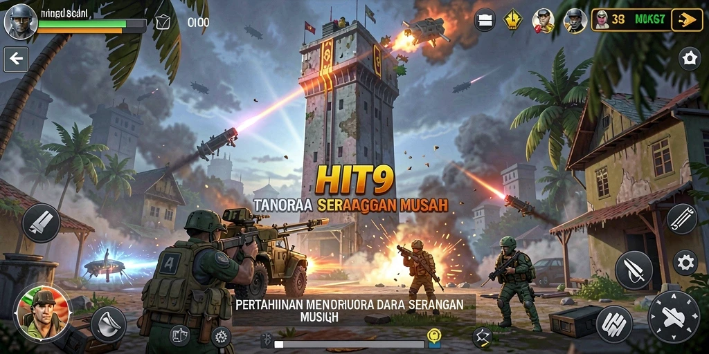 Tangkapan layar permainan HIT9 dengan aksi menegangkan Tower Defense.