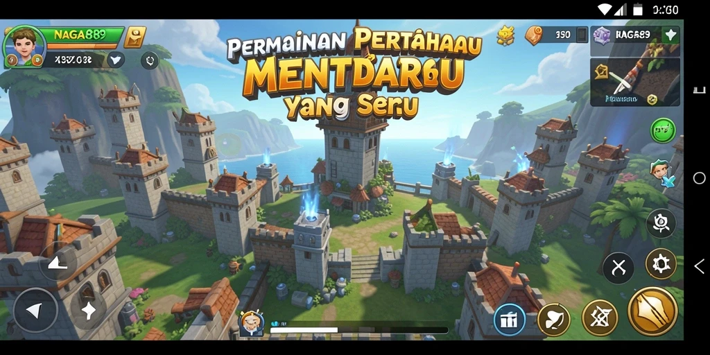 Menampilkan tampilan gameplay menara pertahanan yang intens dan strategis.
