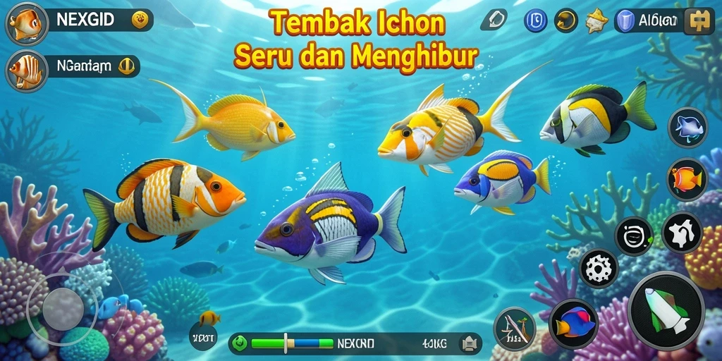 Screenshot gameplay NEXGID yang menampilkan aksi Tembak Ikan yang menegangkan.
