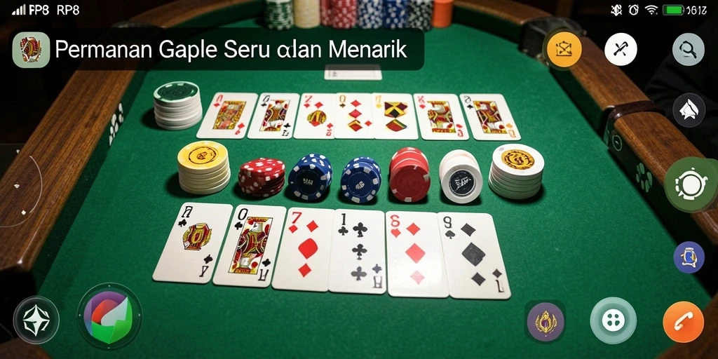 Screenshot gameplay RP8 menampilkan serunya permainan Gaple dengan teman-teman.