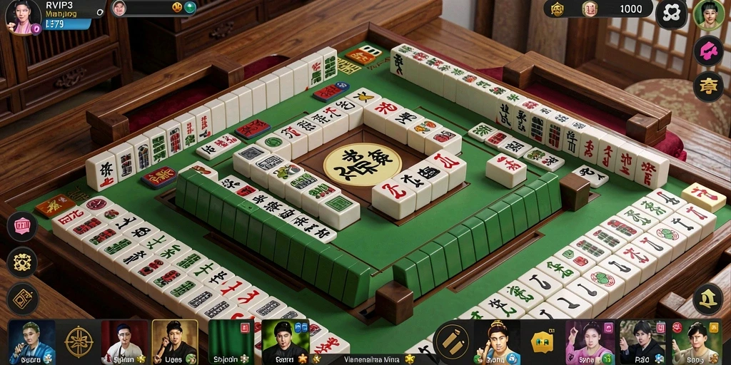 Tampilan gameplay yang menarik di RVIP3 dengan ubin Mahjong berwarna-warni.