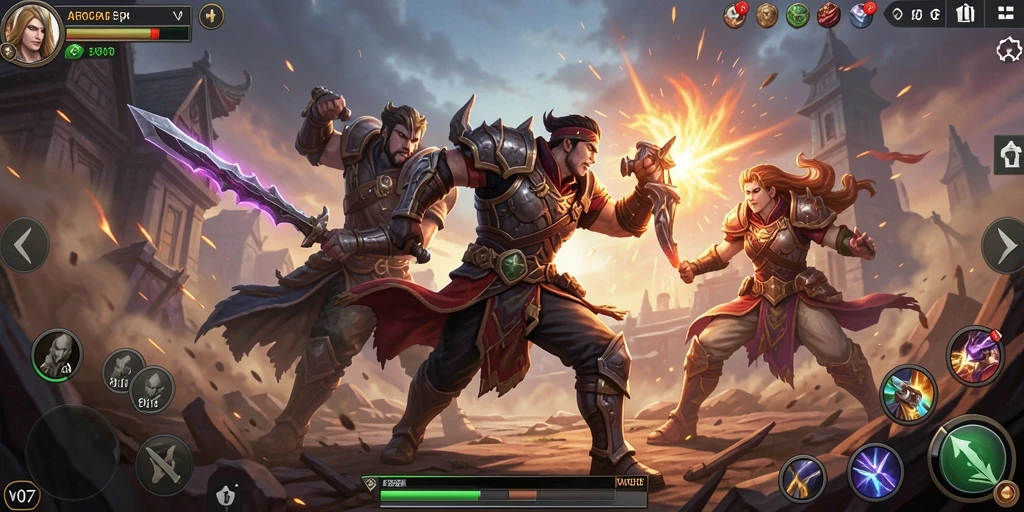 Tampilan gameplay V07 dengan aksi bertarung yang intens dan grafis memukau.